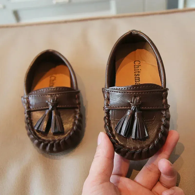 Children Moccasin Shoes Boys Flats Loafers Non-slip Tassels Kids Casual Leather Shoes Soft Slip-on Pleated Solid Color 2024 New