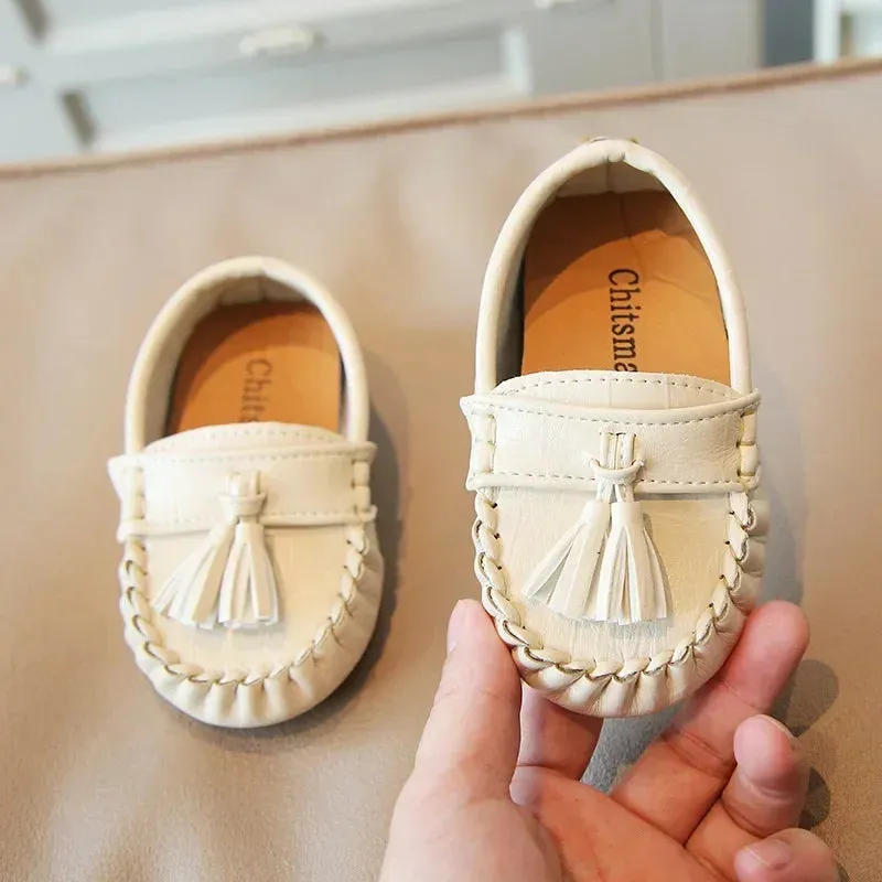 Children Moccasin Shoes Boys Flats Loafers Non-slip Tassels Kids Casual Leather Shoes Soft Slip-on Pleated Solid Color 2024 New