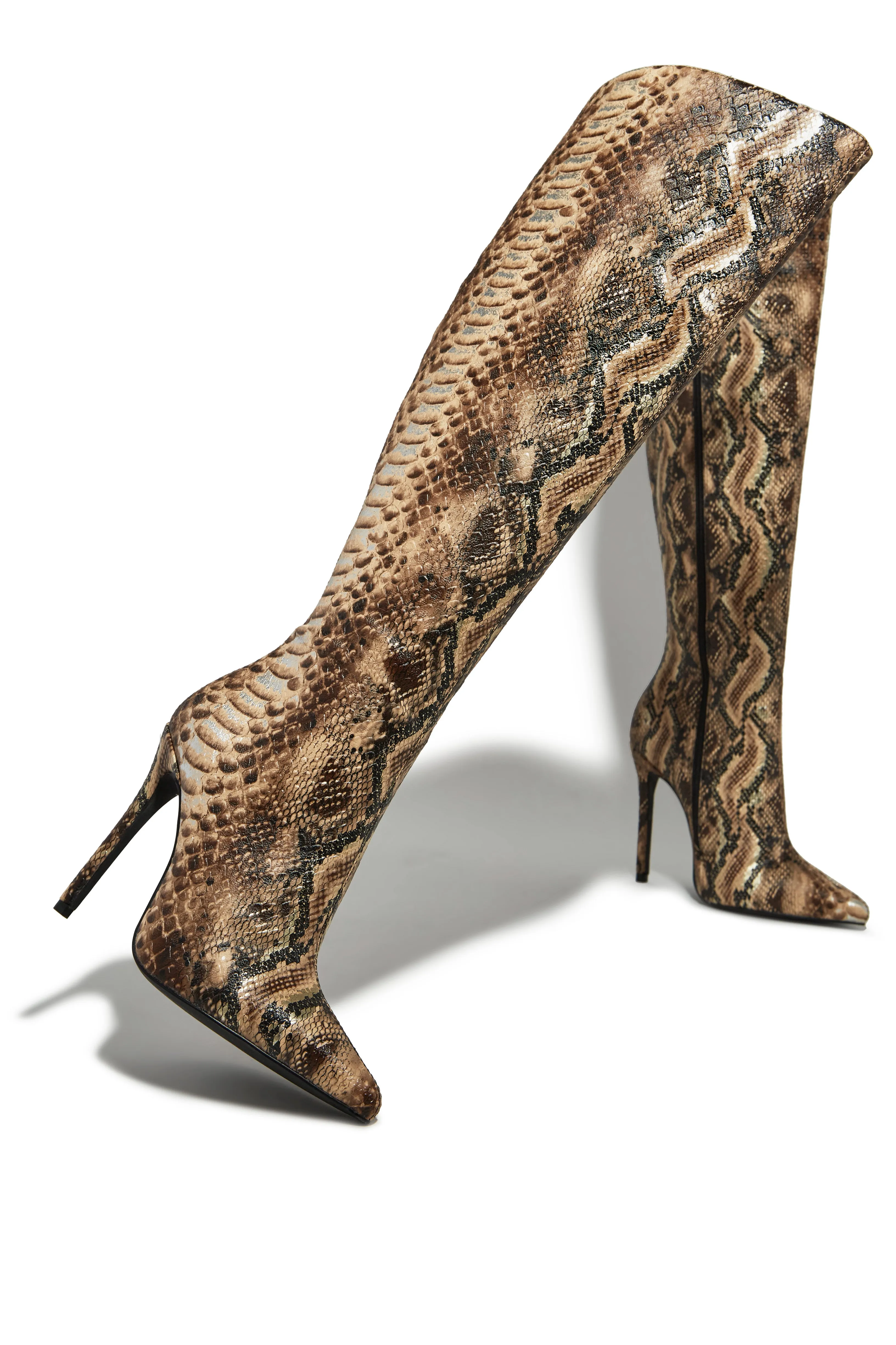 Genesis Knee High Heel Boots - Snake