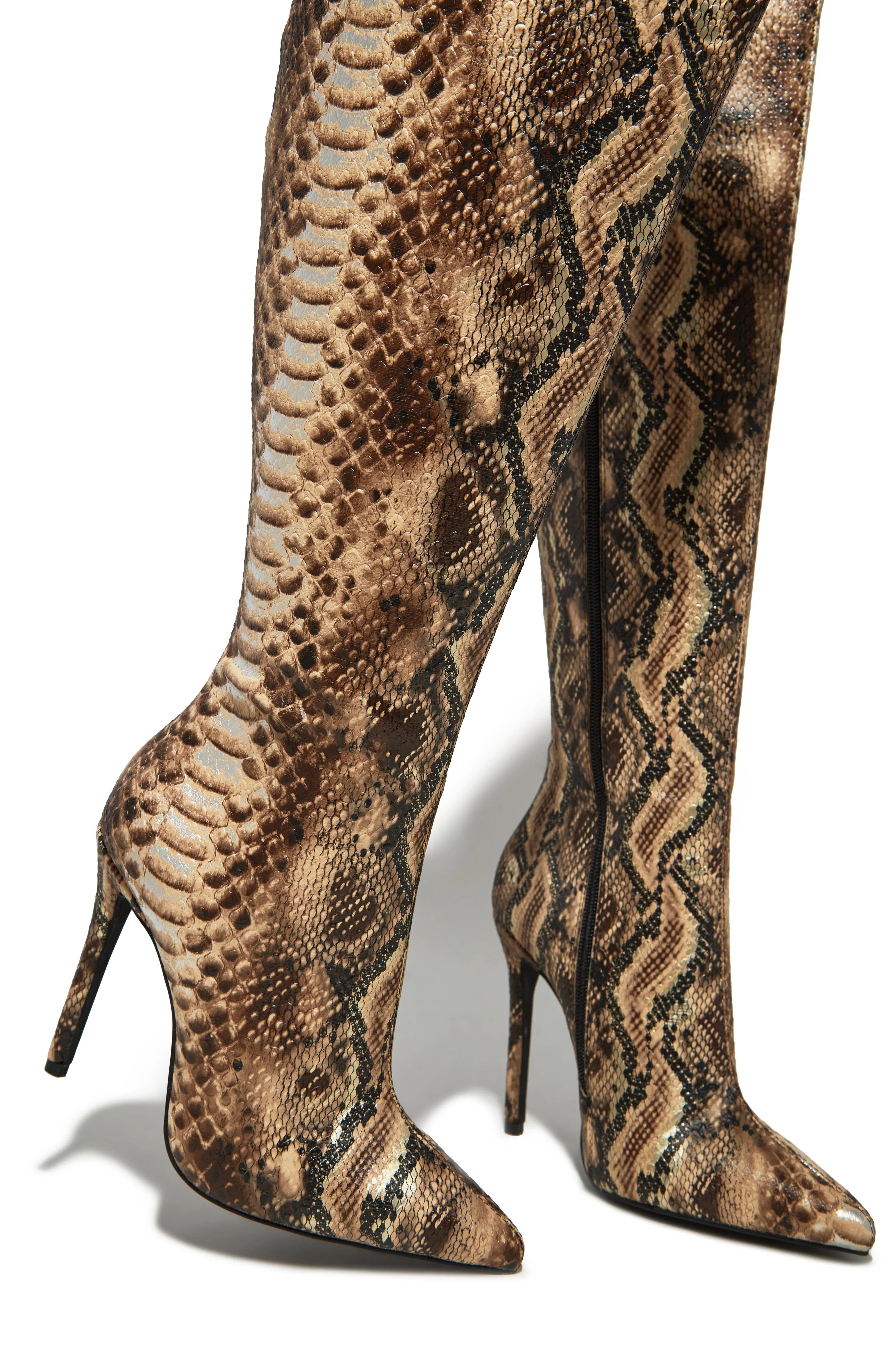 Genesis Knee High Heel Boots - Snake