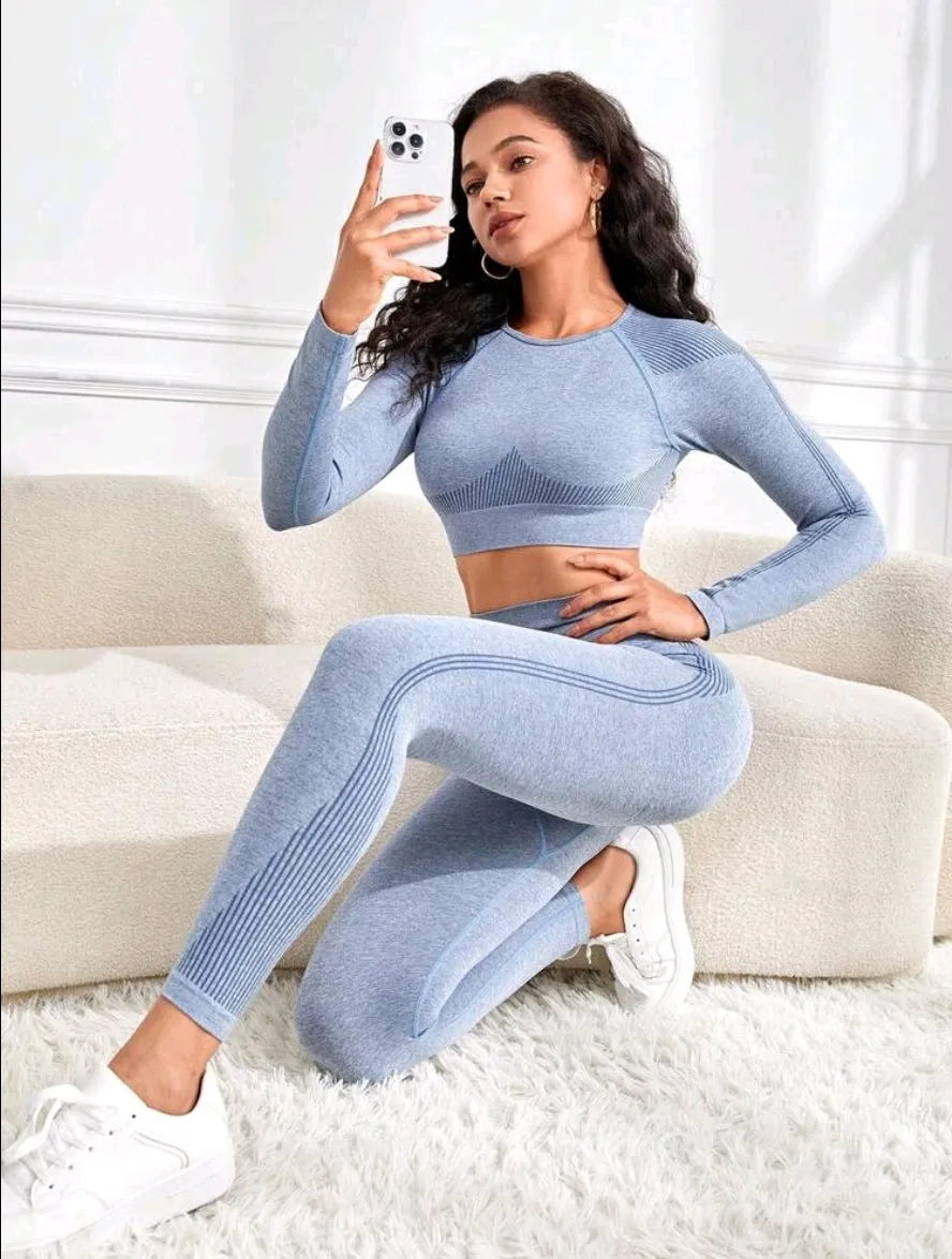 Gym Bunny Blue Lola Long Sleeve Gym Set