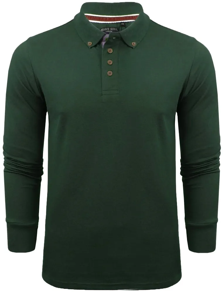 Howell Long Sleeve Polo Shirt in Dark Bottle Green