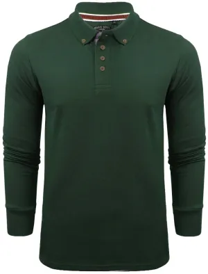 Howell Long Sleeve Polo Shirt in Dark Bottle Green
