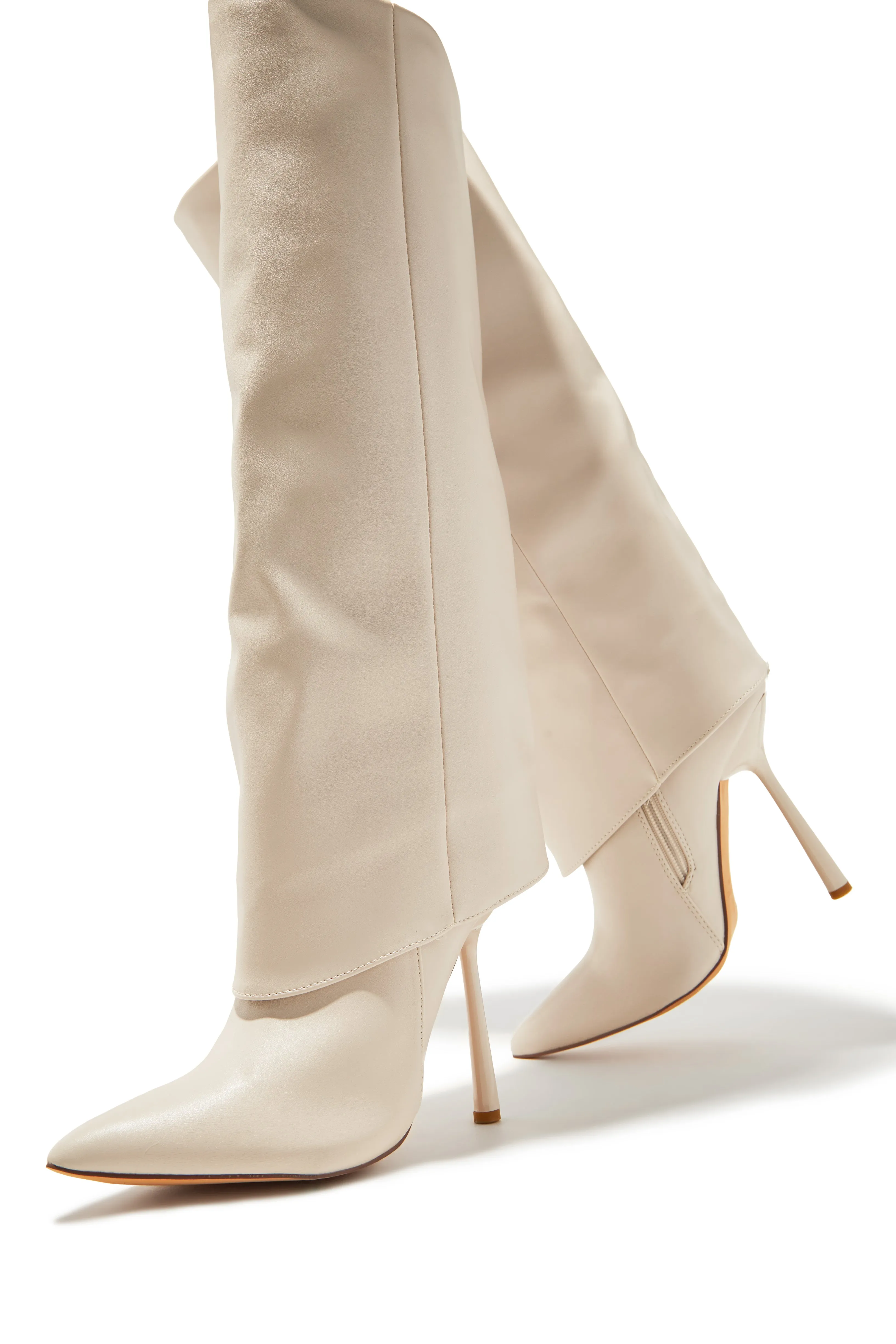 Kourt Knee High Heel Boots - Bone