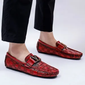 Letter Metal Buckle Slip-On Loafers