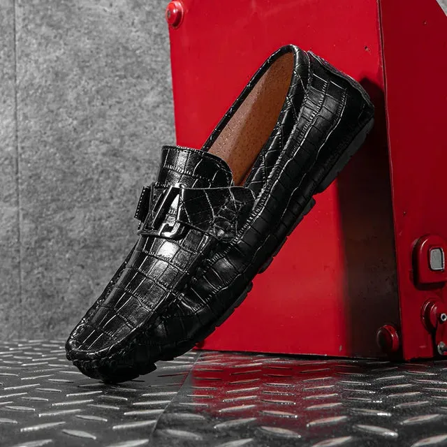 Letter Metal Buckle Slip-On Loafers