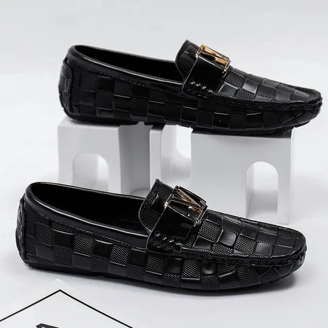 Letter Metal Buckle Slip-On Loafers