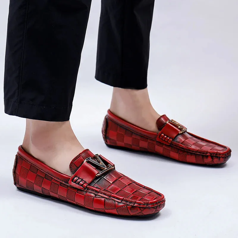 Letter Metal Buckle Slip-On Loafers