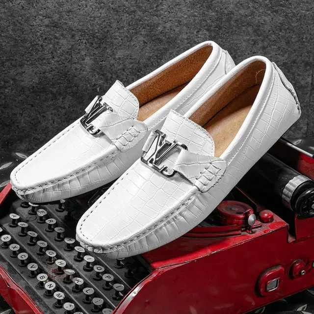 Letter Metal Buckle Slip-On Loafers