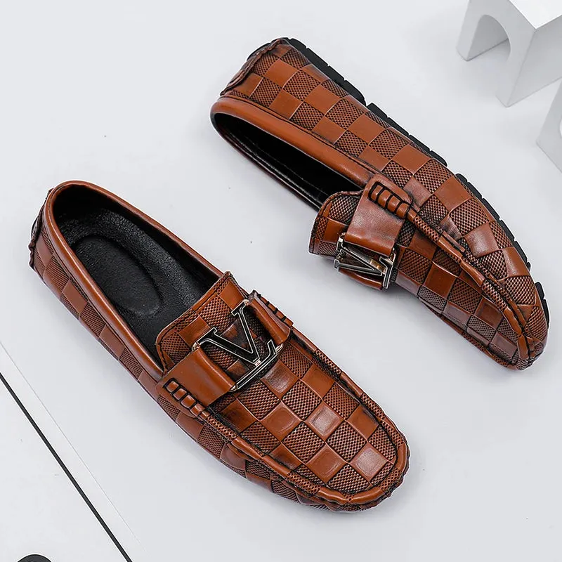 Letter Metal Buckle Slip-On Loafers