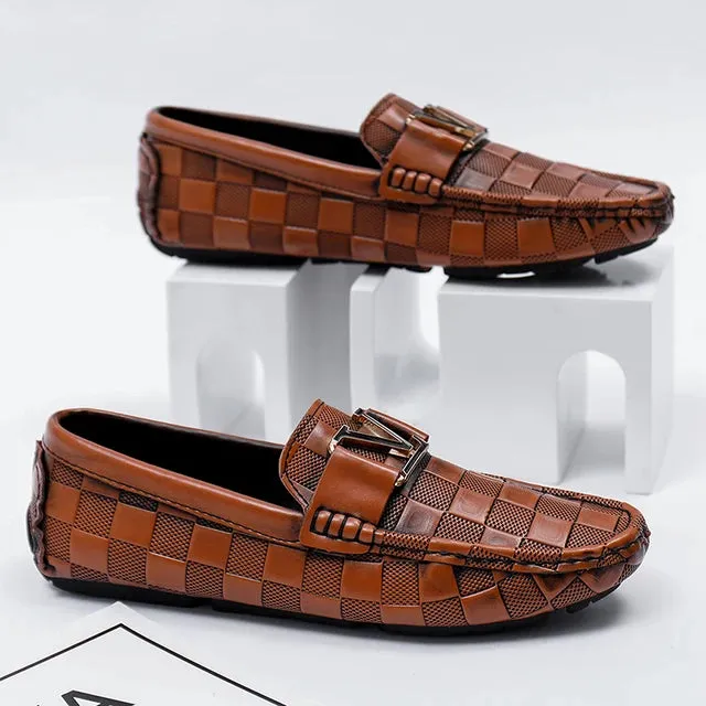 Letter Metal Buckle Slip-On Loafers