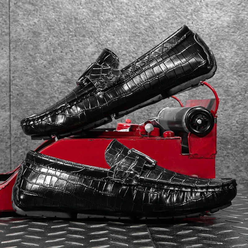Letter Metal Buckle Slip-On Loafers