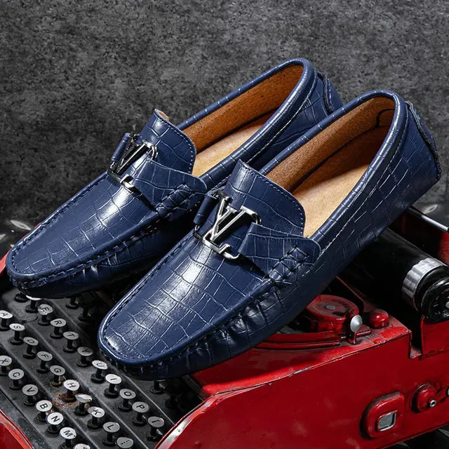 Letter Metal Buckle Slip-On Loafers