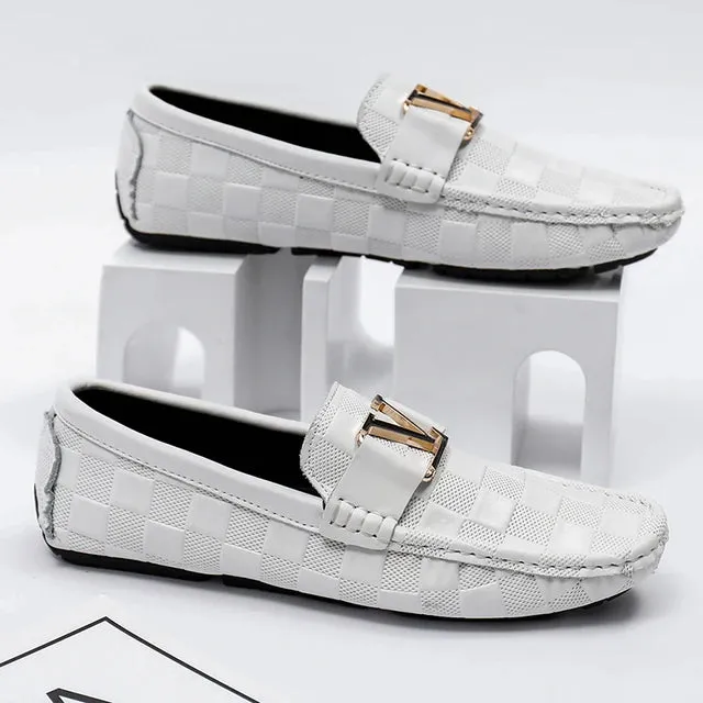 Letter Metal Buckle Slip-On Loafers