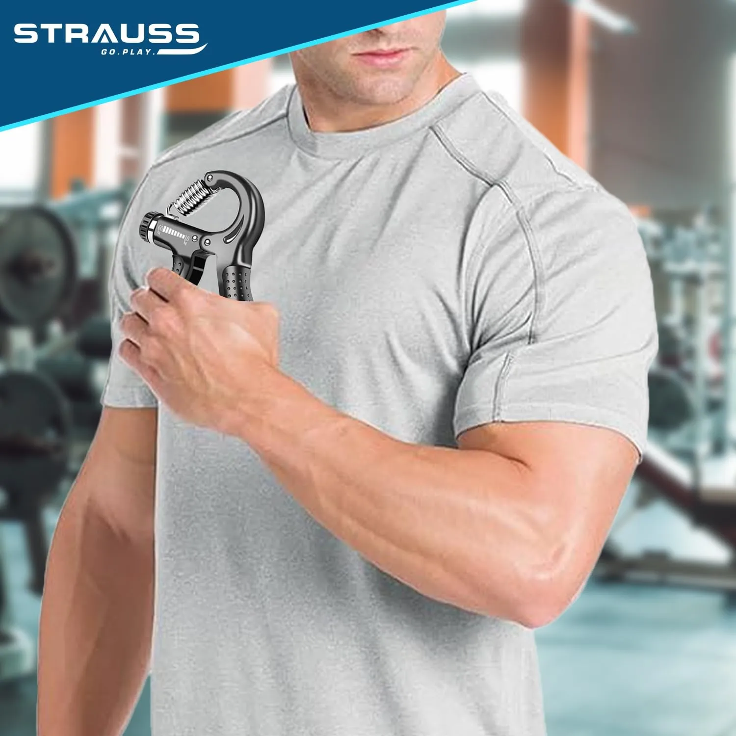 Strauss A-Shape Hand Grip with Digital Counter | Adjustable Resistance (10KG -100KG) | Hand/Power Gripper for Home & Gym Workouts | Finger & Forearm Hand Exercises & Strength Building (Black)