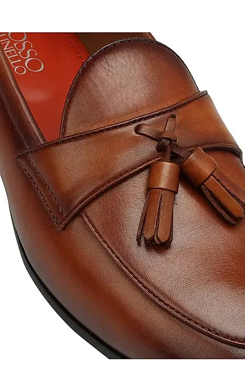 Tan Leather Loafers With Tassels