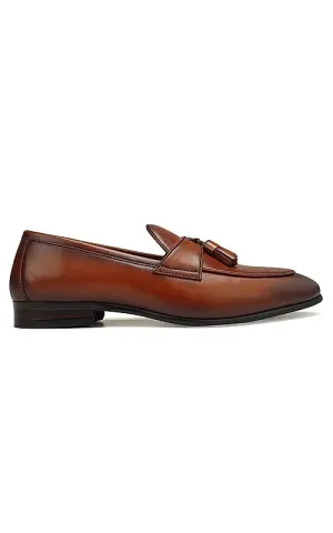 Tan Leather Loafers With Tassels