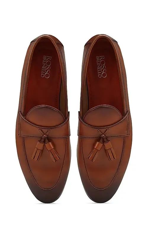 Tan Leather Loafers With Tassels