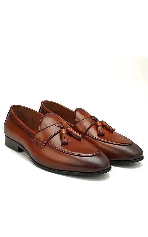 Tan Leather Loafers With Tassels
