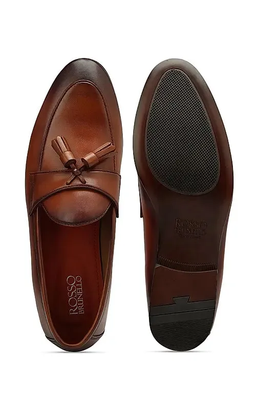 Tan Leather Loafers With Tassels