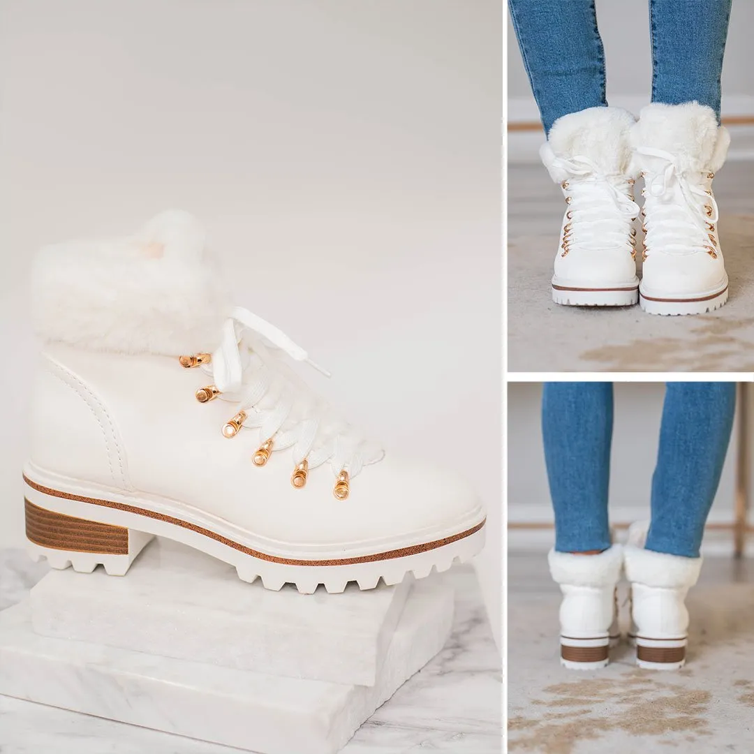 Through The Snow White Fur Lined Boots